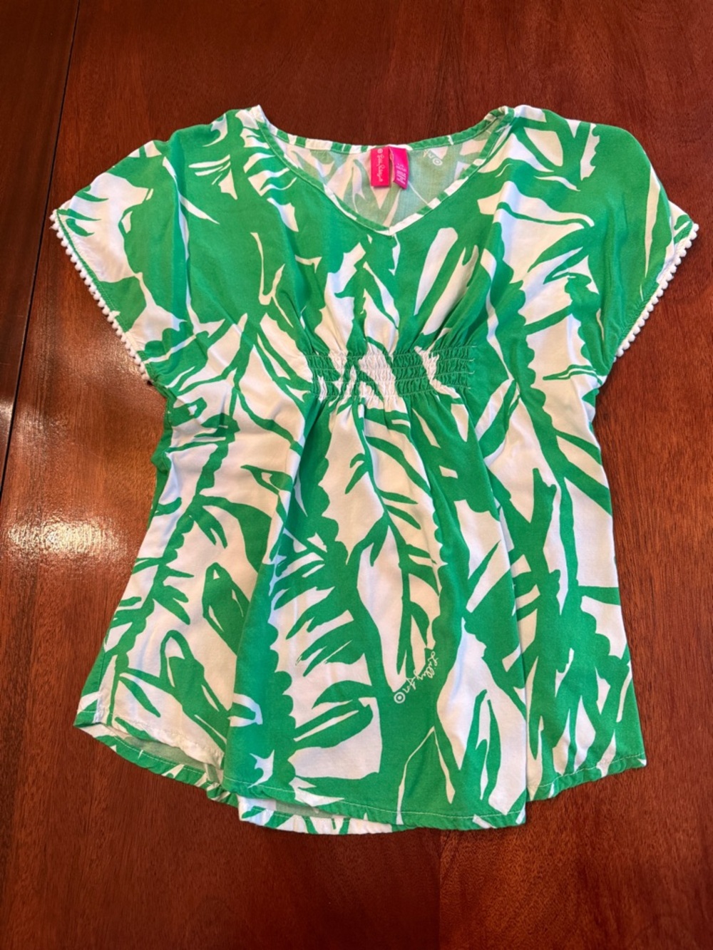 Lilly Pulitzer Girls' Green & White Leaf Print Top Large 10-12